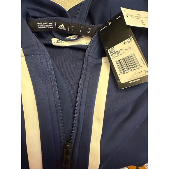 BRAND NEW Women’s Adidas Blue and White Hooded Jacket Zip Small - Picture 2 of 4